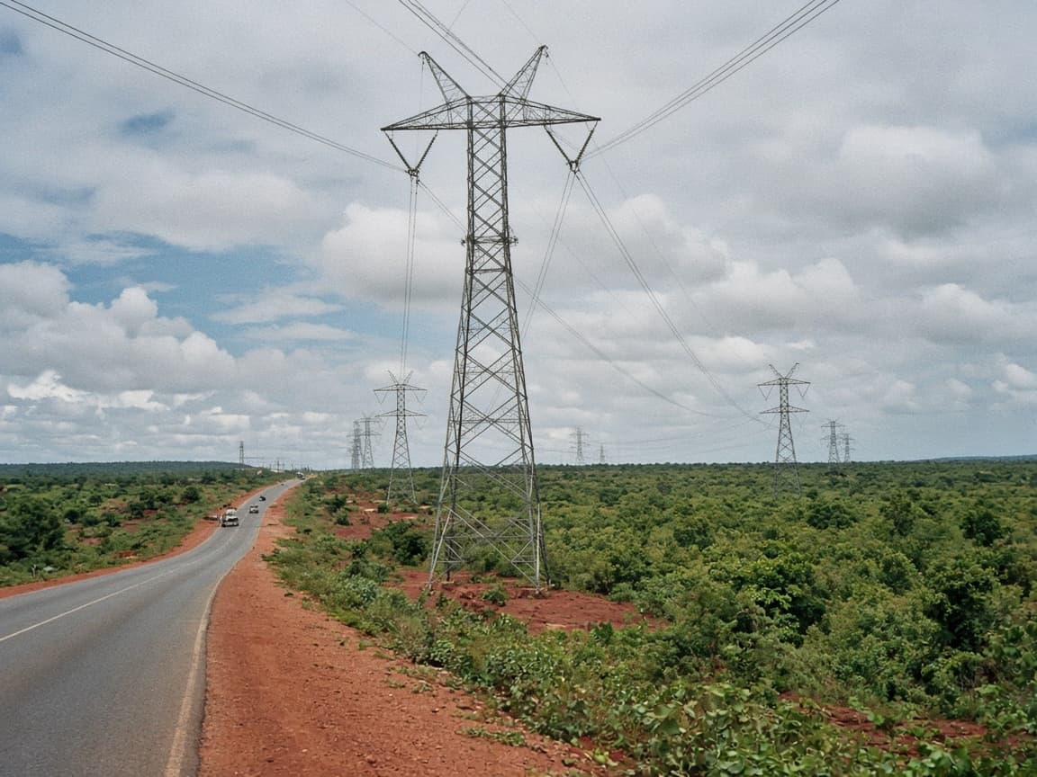 Transmission towers beside a road
