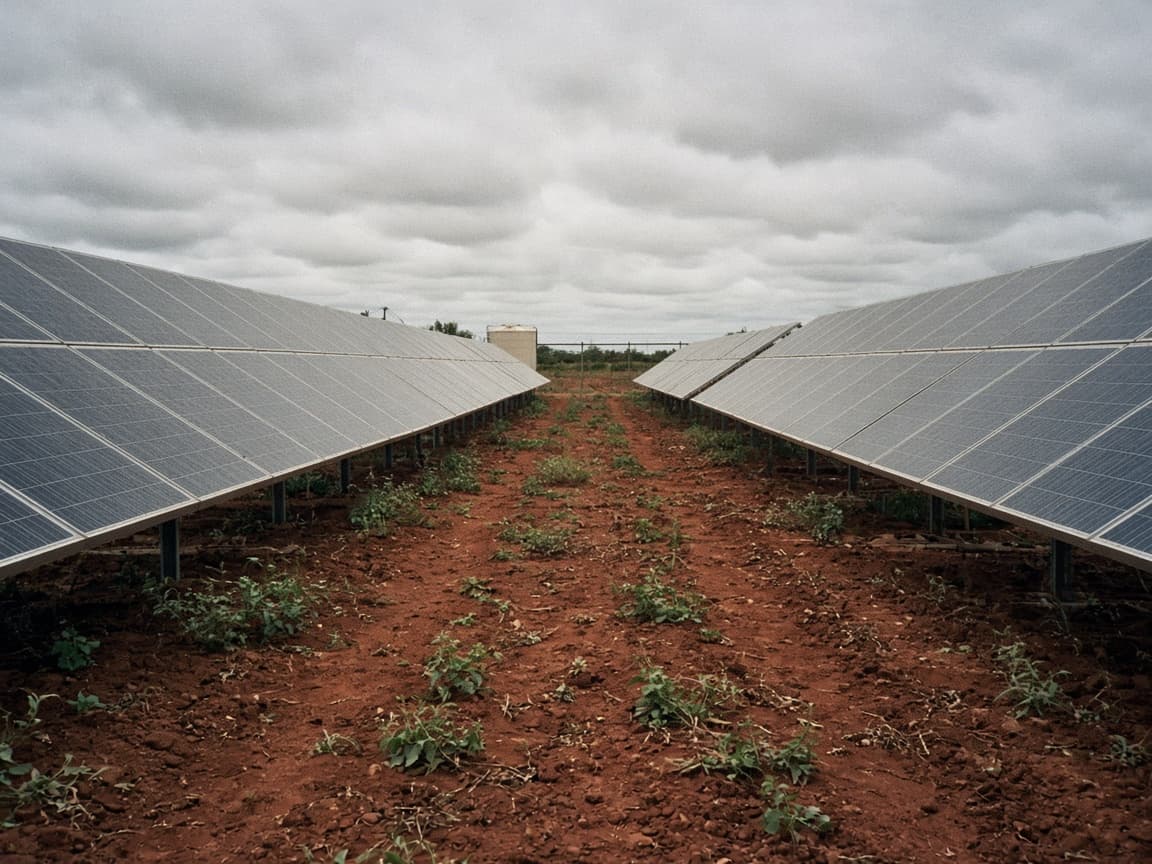 Rows of solar panels on red earth
